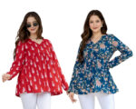 Arvagam Casual Regular Sleeves Floral Print Women Red Top