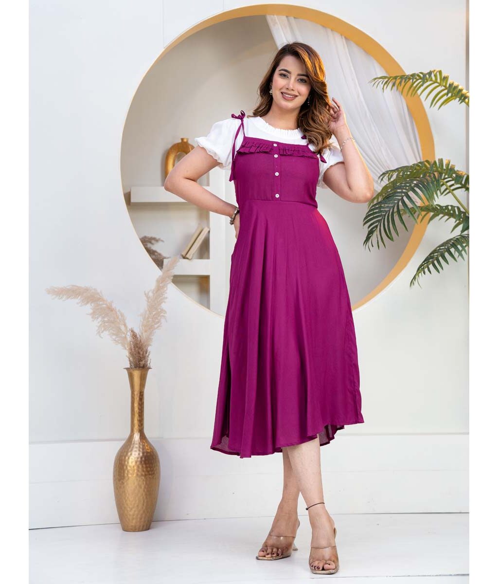 Stylish Purple Dungaree Dress for Women with Inner Top