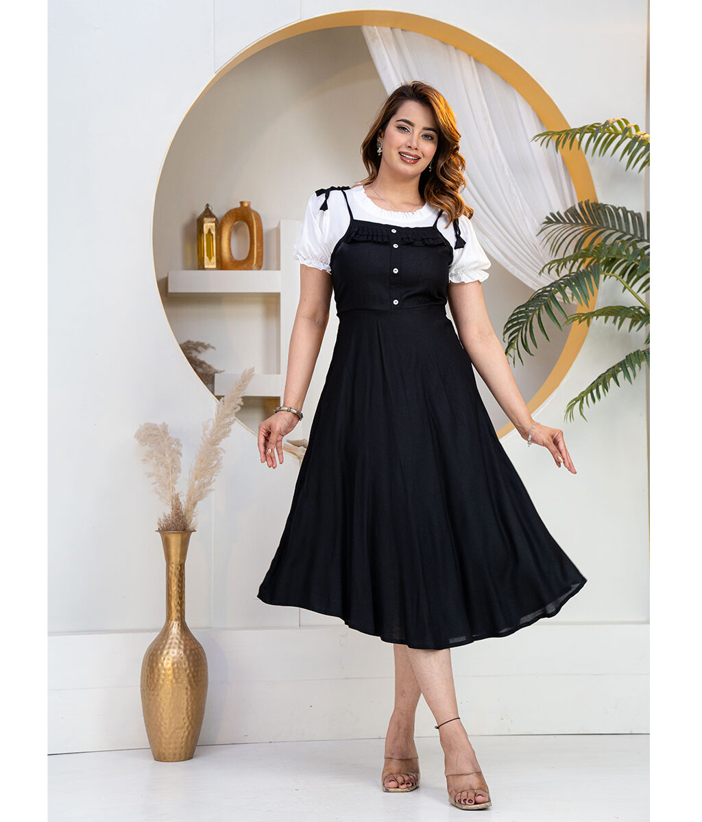 Stylish Black Dungaree Dress for Women with Inner Top