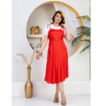 Stylish Red Dungaree Dress for Women with Inner Top