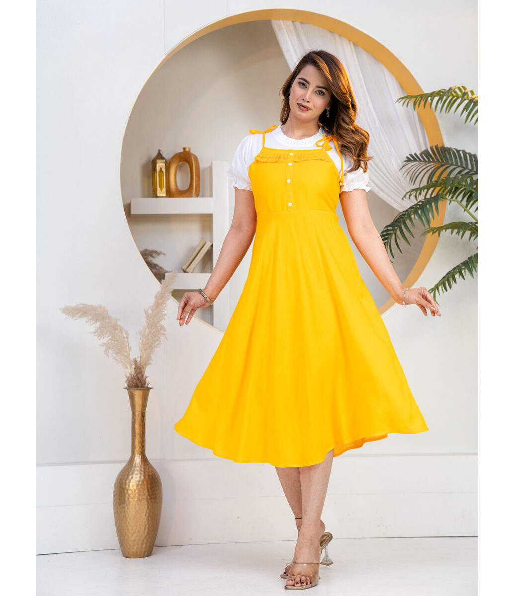 Stylish Yellow Dungaree Dress for Women with Inner Top