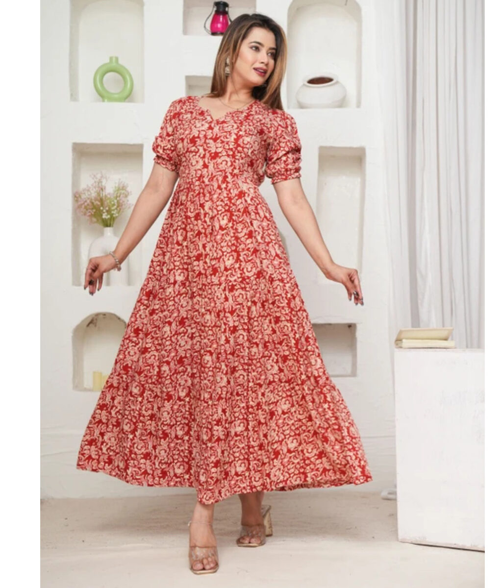 Red Floral Maternity Dress Elegant & Comfortable Everyday Wear