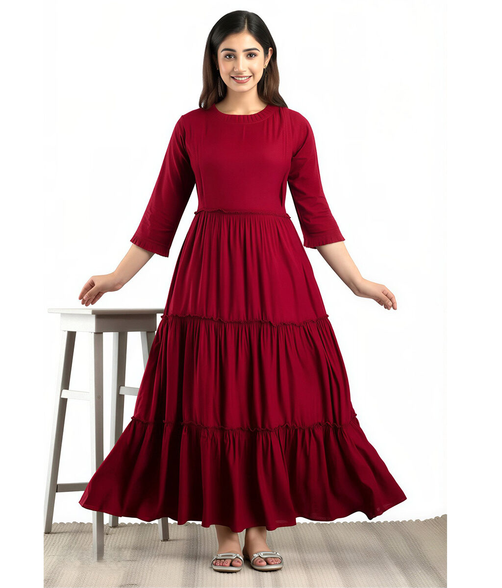 Solid Red Maternity Comfortable Dress