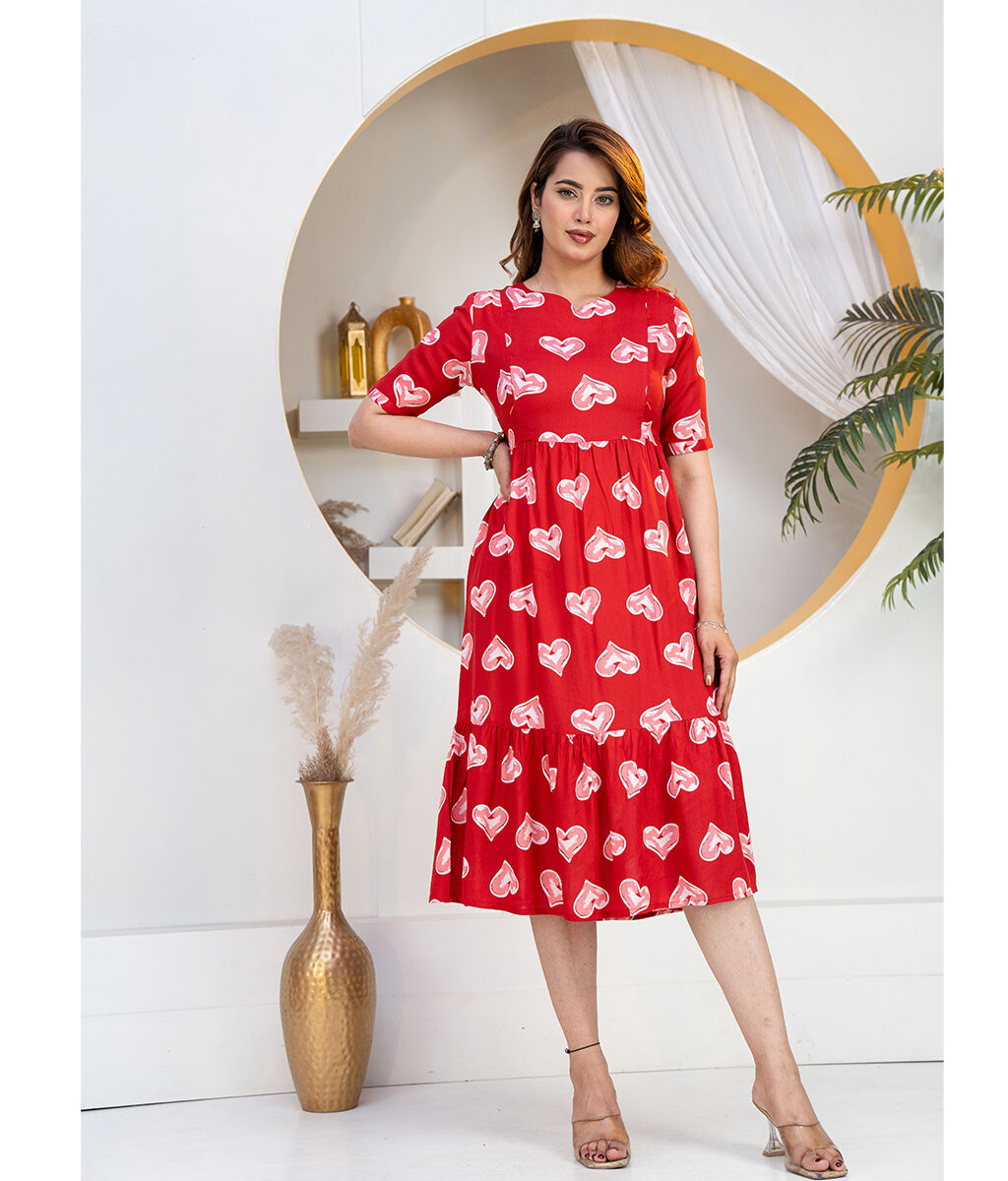 Elegant Comfort and Soft Lightweight Red Floral Dress