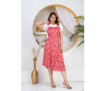 Red Printed Dungaree Dress with White Top